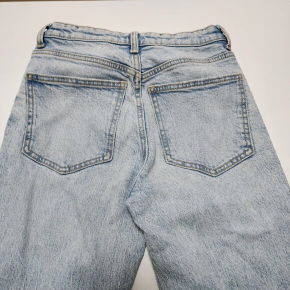 Zara Light Wash Rigid Denim High Rise Ripped Tapered Leg Jeans - Picture 2 of 5